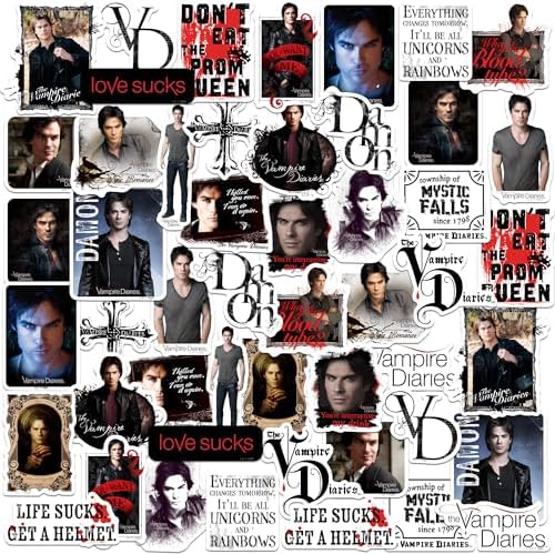 The Vampire Diaries Damon50ct Vinyl Large Deluxe Stickers Variety Pack - Laptop, Water Bottle, Scrapbooking, Tablet, Skateboard, Indoor/Outdoor