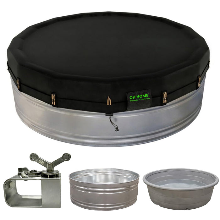 QH.HOME 550D 8Ft Round Stock Tank Pool Cover [Upgraded Tear Resistant & Threefold Windproor] wth Pre-Installed Patented Winch, Solar Cover for Above Ground Pool-Snug Fit & Waterproof Protection