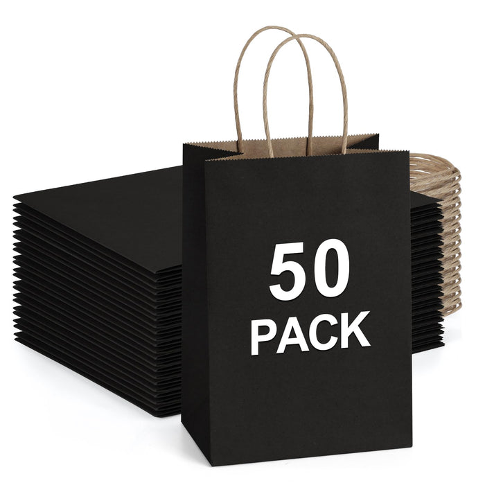 BagDream Gift Bags with Handles 5.25x3x8 Inch Black 50 Pack Bulk