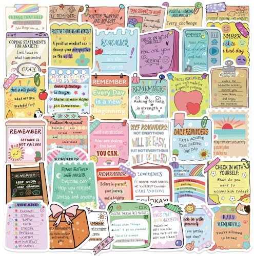 50PCS Mental Health Quote Notes Stickers,Motivational Stickers,Inspirational Aesthetic Decals,Waterproof Vinyl Stickers for Water Bottle Laptops Computer