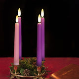 Yunsheng Flameless Advent Candles Purple and Pink, 8 Inch Battery Operated LED Advent Taper Candles with Remote Timer, 3D Wick Warm White Flicker Flame for Christmas Advent Rituals and Wreath,Set of 4