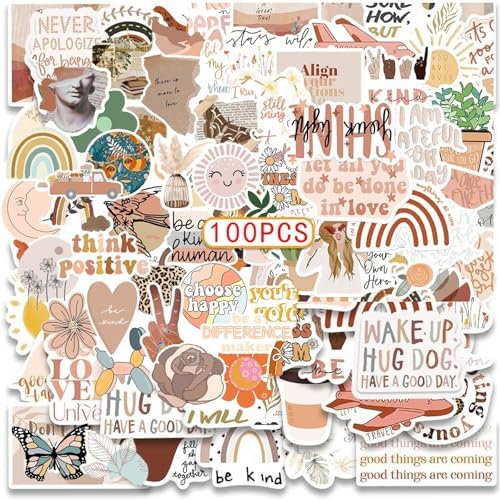 100Pcs Vintage Stickers Aesthetic Stickers for Water Bottles Laptop,Waterproof Vinyl Journaling Stickers,Boho Motivational Stickers for Adult Kids Teen Teachers