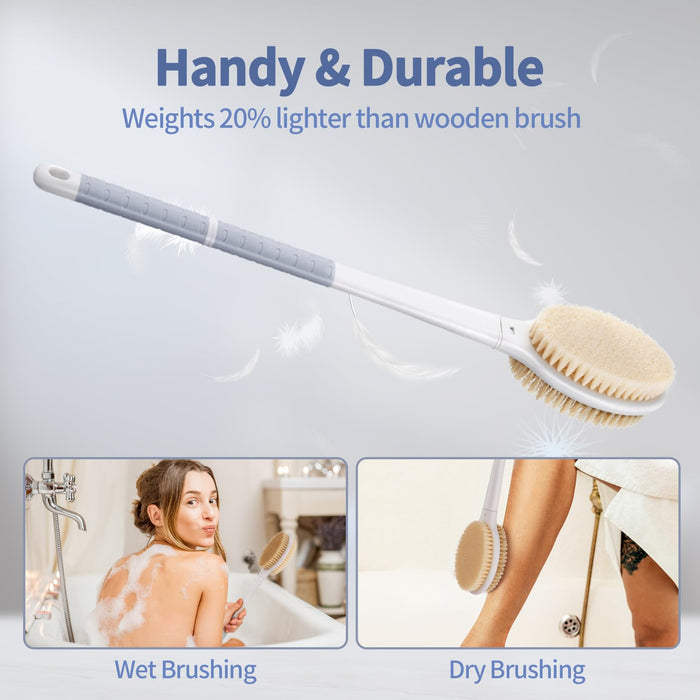 Body Shower Brush Back Scrubber: Long Anti Slip Handle Bath Brush with Stiff and Soft Bristles - Showering Exfoliator for Women, Men, Elderly