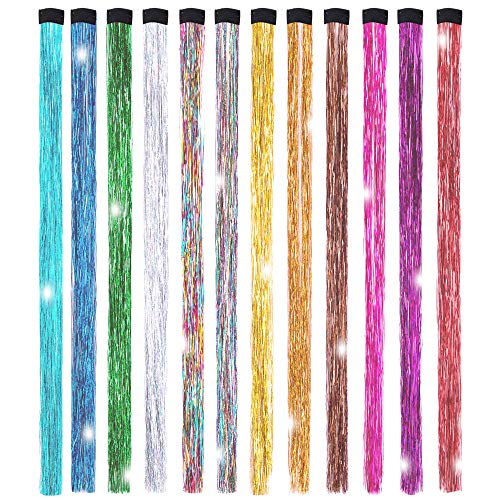 19.7 Inch Clip In Hair Fairy Tinsel Kit Clips Clip On Glitter Hair Tinsel Extensions 12 Colors