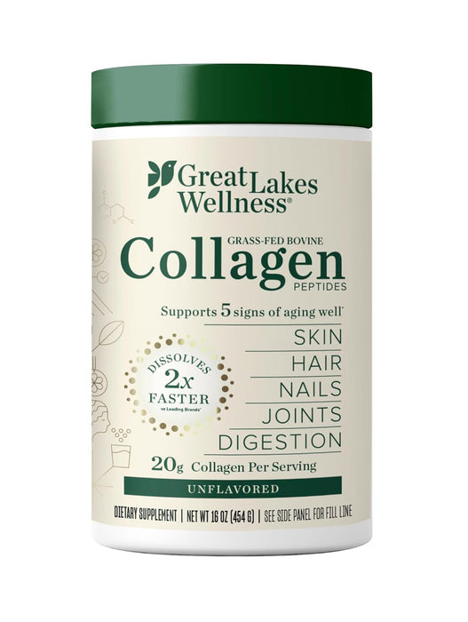 Great Lakes Wellness Collagen Peptides Powder Supplement for Skin Hair Nail Joints - Unflavored - Quick Dissolve Hydrolyzed, Non-GMO, Keto, Paleo, Gluten-Free, No Preservatives - 16 oz Canister