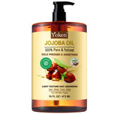 Yoken Pure Jojoba Oil 16 fl oz - 100% Natural Jojoba Oil for Hair, Skin & Face, Cold Pressed Unrefined, Deeply Moisturizing Jojoba Carrier Oil for Essential Oils Mixing, Soap Making