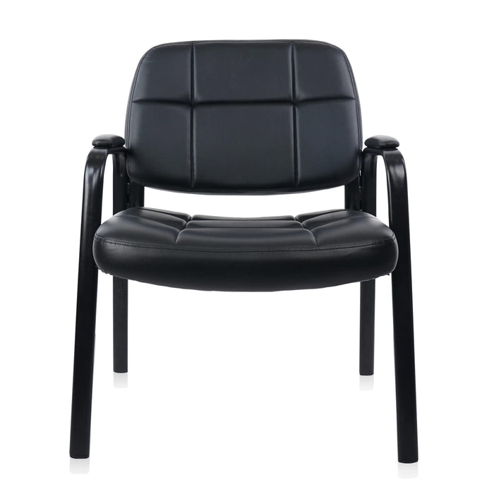 CLATINA Big & Tall 400 lbs Waiting Room Guest Chair, Leather Office Reception Chair No Wheels with Padded Arms for Elderly Home Desk Conference Room Lobby Side Salon Clinic, Black