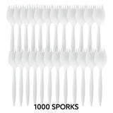 Plasticpro Cutlery Plastic Sporks Medium Weight Disposable Silverware White (1000 Count)