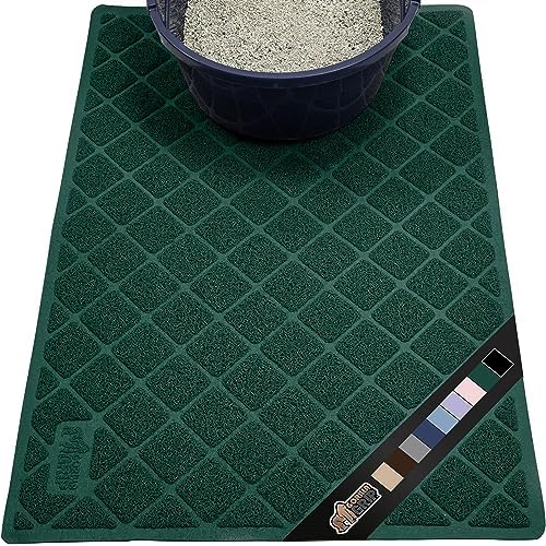 GORILLA GRIP Cat Litter Box Mat, 47x35, Water Resistant Kitty Litter Trapping Mat, Textured Backing, Easy to Clean, Less Waste and Clean Floors, Kitten Supplies for Indoor Cats, Soft on Paws, Green