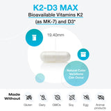 XYMOGEN K2-D3 Max - Vitamin D3 K2 with 180mcg VIT K Per Capsule - Bioavailable Vitamin D 5000 IU (Cholecalciferol) with Vitamin K2 MK-7 - Bone Health + Immune Support Supplement (60 Capsules)