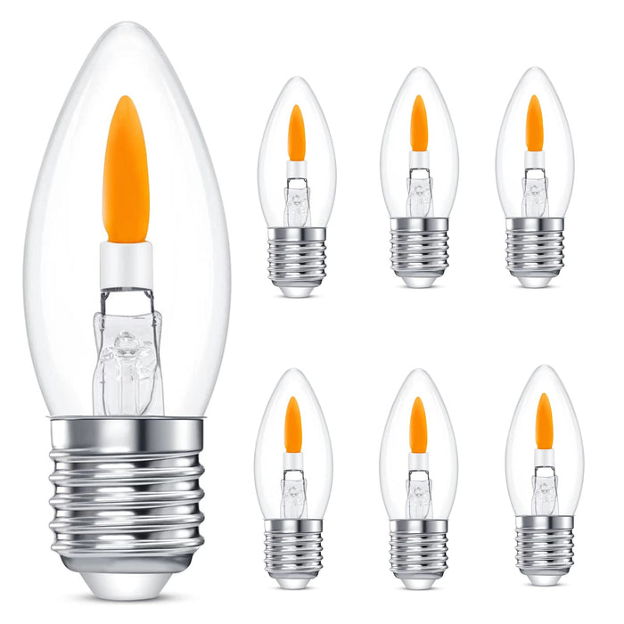 Flicker Flame Light Bulb Flame Tip Halloween Chandelier Flickering Light Bulbs Christmas Replacement Orange Glow Bulbs Crystal Clear Candle Bulb for E26 Edison Base (Clear, E26base(6pack))