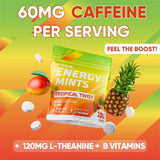 Energy Caffeine Mints | Caffeine + L-theanine + B Vitamins | Caffeinated Mints with 60mg Caffeine Per Serving | Delicious Sugar Free Energy Mints | (Tropical Twist, 100 Count) by Gymgum