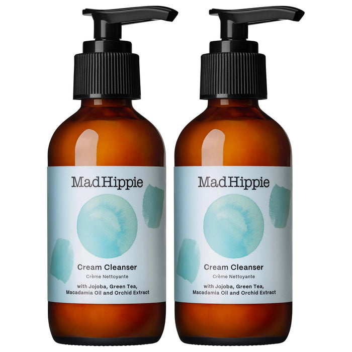 Mad Hippie Cream Cleanser - Hydrating Facial Cleanser with Jojoba Oil, Green Tea, Orchid Extract, and Hyaluronic Acid, Gentle Face Cleanser for Women/Men with Dry, Sensitive Skin, 4 Fl Oz (Pack of 2)