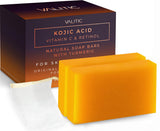 VALITIC Kojic Acid Vitamin C and Retinol Soap Bars with Turmeric for Dark Spot - Original Japanese Complex Infusedwith Collagen, Hyaluronic Acid, Vitamin E (2 Pack) - With Scrub Bag