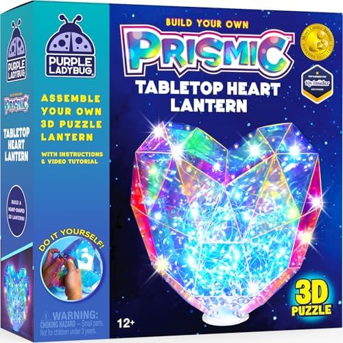 PURPLE LADYBUG Prismic 3D Heart DIY Table Light Kit for Girls - Valentines Day Gift for Teens, Birthday Gift for Ages 8-12, Tween & Teen Girls, Preteen Arts & Crafts