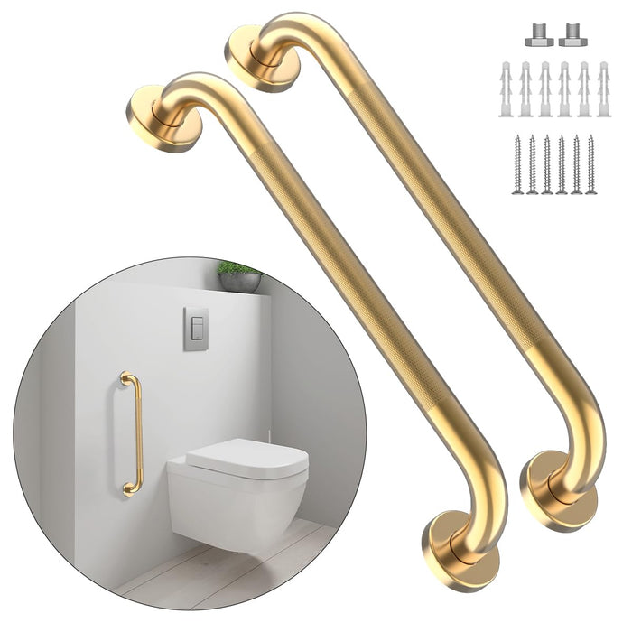 24 Inch Anti Slip Shower Grab Bar Gold, Munzong 2 Pack Bathroom Grab Bar, Knurled Bathroom Balance Bar,Safety Hand Rail Support Handicap Elderly Injury Senior Assist Bath Handle