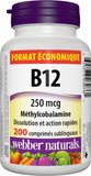 Webber Naturals Vitamin B12 250 mcg Methylcobalamin, 200 Sublingual Tablets