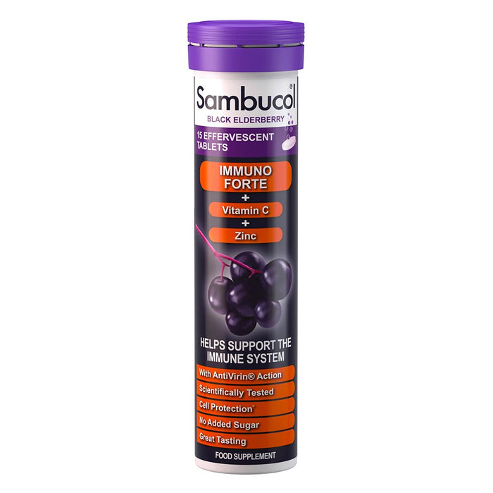 Sambucol Black Elderberry Effervescent Tablets - with Vitamin C & Zinc, Immune Support Supplement, Black Elderberry with Zinc and Vitamin C Effervescent Tablets, Drink Fizzies - 15 Tablets