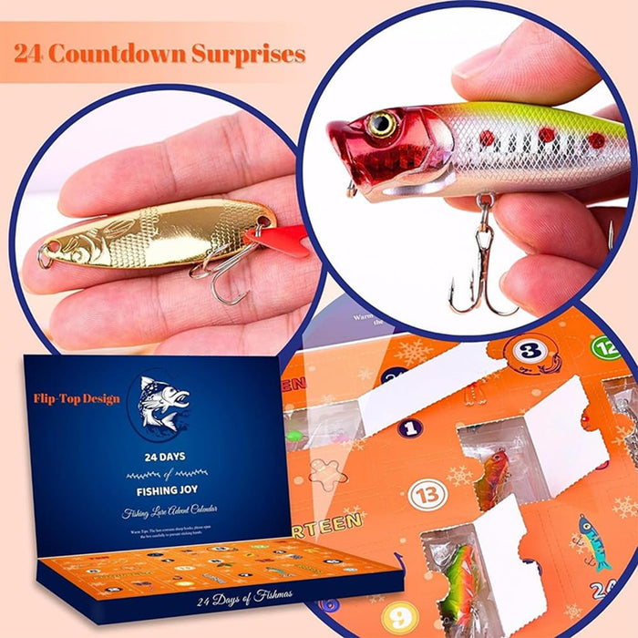 FIALAME Fishing Advent Calendar 2024, Fishing Lure Christmas Countdown, 24 Days Fishing Lures Set for Adult Men Teen Boys, 2024 Xmas Surprise Gift for Fishing Love