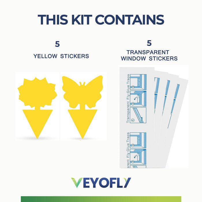 Veyofly Sticky Traps for Plants and Windows, Bundle with 5 Yellow Sticky Traps for Gnats & 5 Window Fly Traps -Gnat Trap, Bug Sticky Traps, Fungus Gnat Trap, Fly Strips, Fly Tape- Pack of 10