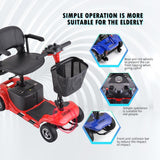 Mobility Scooter for Adults, Senior, Skmc 4 Wheels Electric Powered Chargeable Device for Travel, Lightweight and Portable, with LED Headlights and Basket, Charger Included, Red/Blue (RED red)