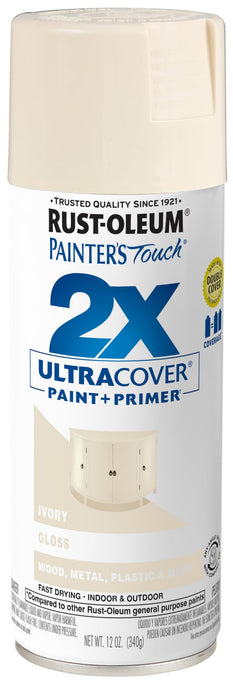 Rust-Oleum 334035 Painter's Touch 2X Ultra Cover Spray Paint, 12 oz, Gloss Ivory