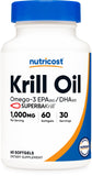 Nutricost Krill Oil 1000mg, 60 Softgels - Omega-3 EPA-DHA Krill Oil Supplement, with Superbakrill