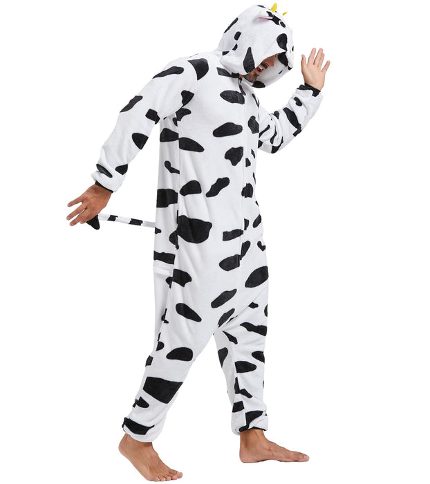 QUCH Adult Onesie Costume-Unisex Animal Onesies for Adults Halloween Costume, Halloween Onesie Adult Onesie Pajamas for Women Cow XL