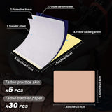 Tattoo Practice Skins 3MM with Transfer Paper - Autdor 35Pcs Thick Tattoo Fake Skin and Stencil Paper Kit Includes 30Pcs Tattoo Paper and 5Pcs Double Sided Blank Tattoo Skin Practice 3mm