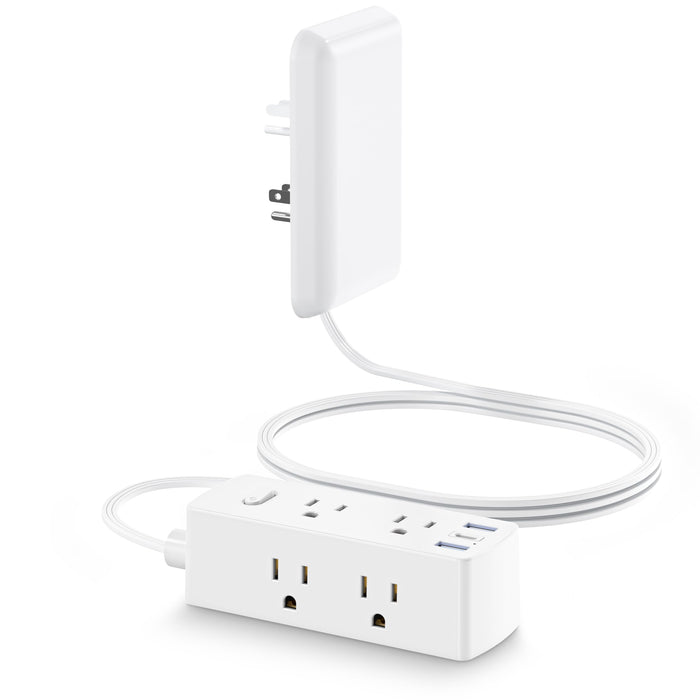 Olcorife Flat Extension Cord with Outlet Cover, Flat Plug Power Strip with 6 Outlets and 3 USB Ports, 5 FT Cord Hidden Outlet Extender for Tight Spaces