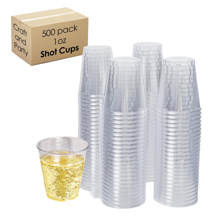 Craft And Party, 1oz 500 pcs Premium Clear Shot Glasses. Disposable Clear Cups for Wine Tasting, Vodka, Whiskey, jelly shot, sample Cups For Party and Gathering. (500, 1oz)