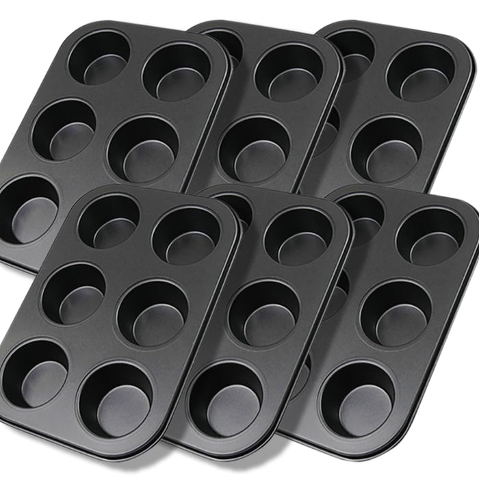 ASBAYSON 6 Packs Premium Steel Muffin Pan for Baking, Round Muffin Baking Pan, Baking Tray for Muffins, Cupcakes, Brownie(Black