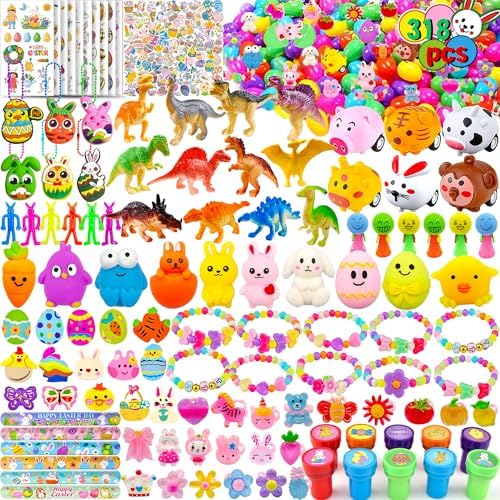 318 pcs Easter Eggs Filled Easter Egg Fillers 100 pack Easter Eggs Bulk wtih 218 Toys inside Small Toys for Easter Eggs Easter Basket Stuffers Easter Egg Hunt Party Favors for Kids Toddlers Boys Girls