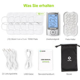 AUVON TENS Gerät, Wiederaufladbare Reizstromgerät gegen Schmerzen mit 24 Trainigsprogramme, 2 Kanäle und 10 Stück 2"x 2" Premium Elektroden Pads mit patentiertem Design