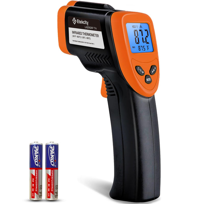 Etekcity Infrared Thermometer Upgrade 774, Heat Temperature Temp Gun for Cooking, Laser IR Surface Tool for Pizza, Griddle, Grill, HVAC, Engine, Accessories, -58°F to 842°F, Orange