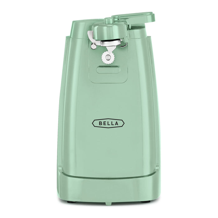 BELLA Electric Can Opener and Knife Sharpener, Multifunctional Jar and Bottle Opener with Removable Cutting Lever and Cord Storage, Stainless Steel Blade, Sage