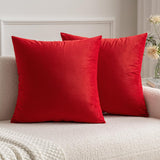 MIULEE Pack of 2 Christmas Bright Red Velvet Throw Pillow Covers 18x18 Inch Soft Solid Decorative Square Set Cushion Cases for Spring Couch Sofa Bedroom