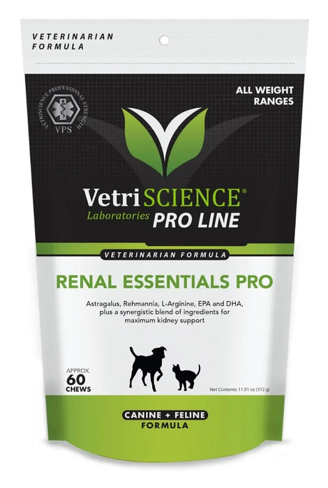 VetriScience Pro Renal Essentials Pro Kidney Supplement - Dogs + Cats, 60 Chews