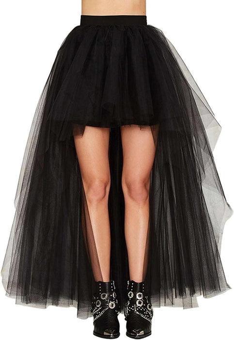 MisShow Women's Hi-Lo Tulle Tutu Skirt for 80s Party & Halloween, Black