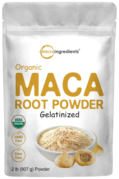 Organic Maca Root Powder, 2 Pound, Gelatinized for Better Absorption, Rich in Antioxidants, Help Energy, Stamina, Endurance, Strength and Immune System, No GMOs, Vegan Friendly and Peru Origin