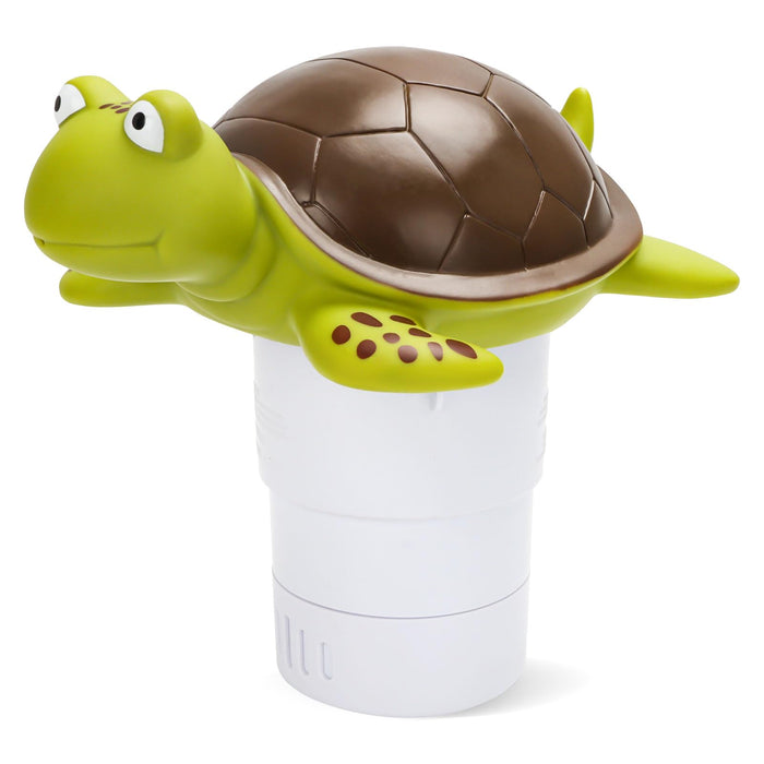 Merkia Pool Chlorine Floater, Large Capacity Floating Chlorine Dispenser Fits Up to 5 Pc 3-Inch Chemical Tablets, Heavy-Duty Plastic-Anti-Aging,Top Vacuum Design- Prevent sinkin (Turtle)
