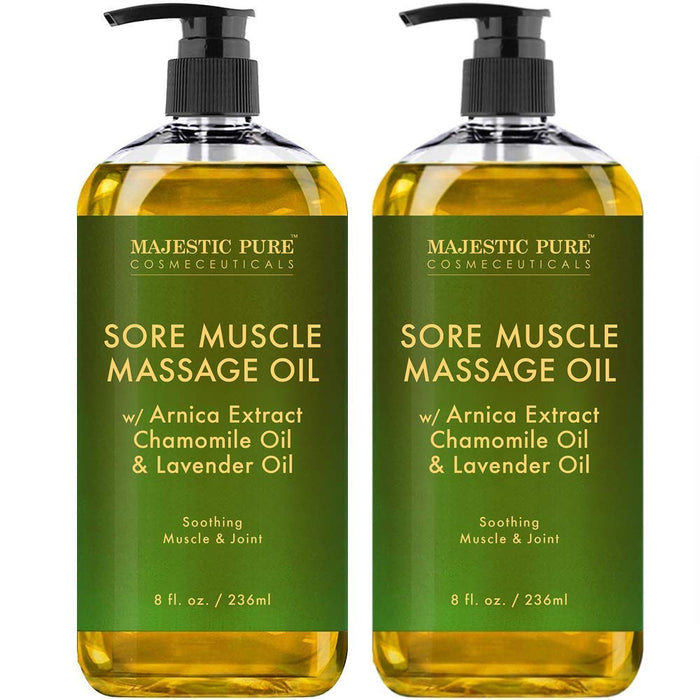 MAJESTIC PURE Arnica Sore Muscle Massage Oil for Body - Best Natural Oil with Lavender and Chamomile Essential Oils - Warming, Relaxing, Massaging Joint & Muscles, 8 fl. oz., Set of 2