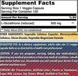 Amazing Formulas L-Glutathione 500 Mg 120 Veggie Capsules | Non-GMO | Gluten Free | Made in USA | Suitable for Vegetarians