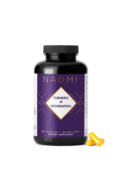 NAOMI Turmeric Curcumin All Fully Standardized 1000mg 95% Curcuminoids, BioPerine High Absorption & Resveratrol, Clinically Studied, Joint Support, Supports Healthy Muscle Response, 3-Month Supply