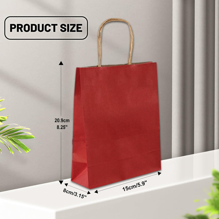 Gift Bags 8.25"x5.9 "x3.15" 100Pcs Paper Bags with Handles,kraft paper Bags for Small Business Christmas Bulk Bags, Wedding Party Favor Bags,Shopping Lunch Bags, Halloween Trick-or-Treat Bags (Red)