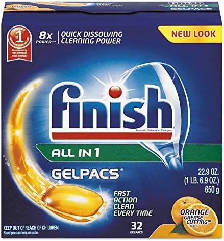 Finish All in 1 Gelpacs, Dishwasher Detergent Tablets, Orange, 32 Count