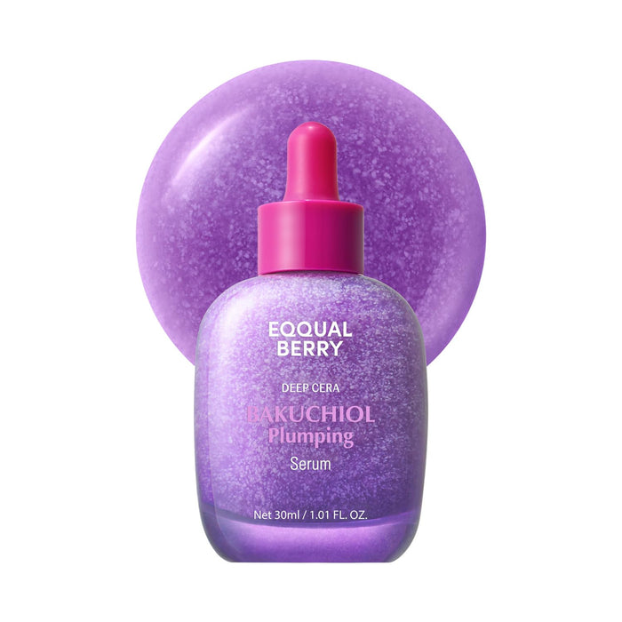 EQQUALBERRY Bakuchiol Plumping Face Serum - Retinol Natural Alternative for Sensitive Skin, with Niacinamide & Hyaluronic Acid, Pore & Wrinkle Korean Skin Care (1.01oz / 30ml)