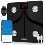 RENPHO Elis 1 Body Fat Scale, USB Rechargeable Digital Bathroom Scale, Smart Bluetooth Weight Scale, Electronic 13 Body Composition Monitor with Smartphone App, 396 lbs, Black(11 inch)