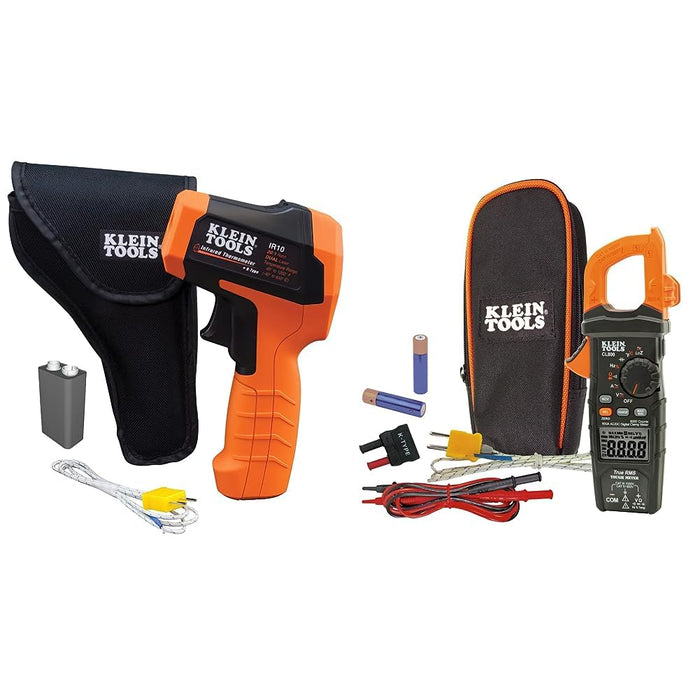 Klein Tools IR10 Infrared Thermometer, Digital Thermometer Gun & CL800 Digital Clamp Meter, Autoranging TRMS, AC/DC Volt/Current, LOZ, Continuity, Frequency, Capacitance, NCVT, Temp