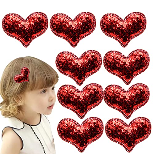 Valentines Day Glitter Heart Hair Clips for Girls Sequin Heart Hair Barrettes for Valentines Day Holidays, 9 PCS